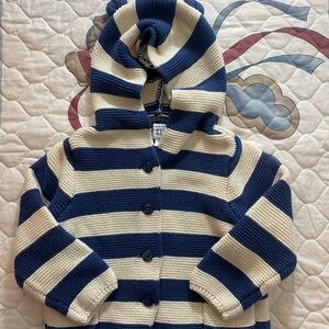 GAP Kids Navy and Cream Striped Bear cardigan